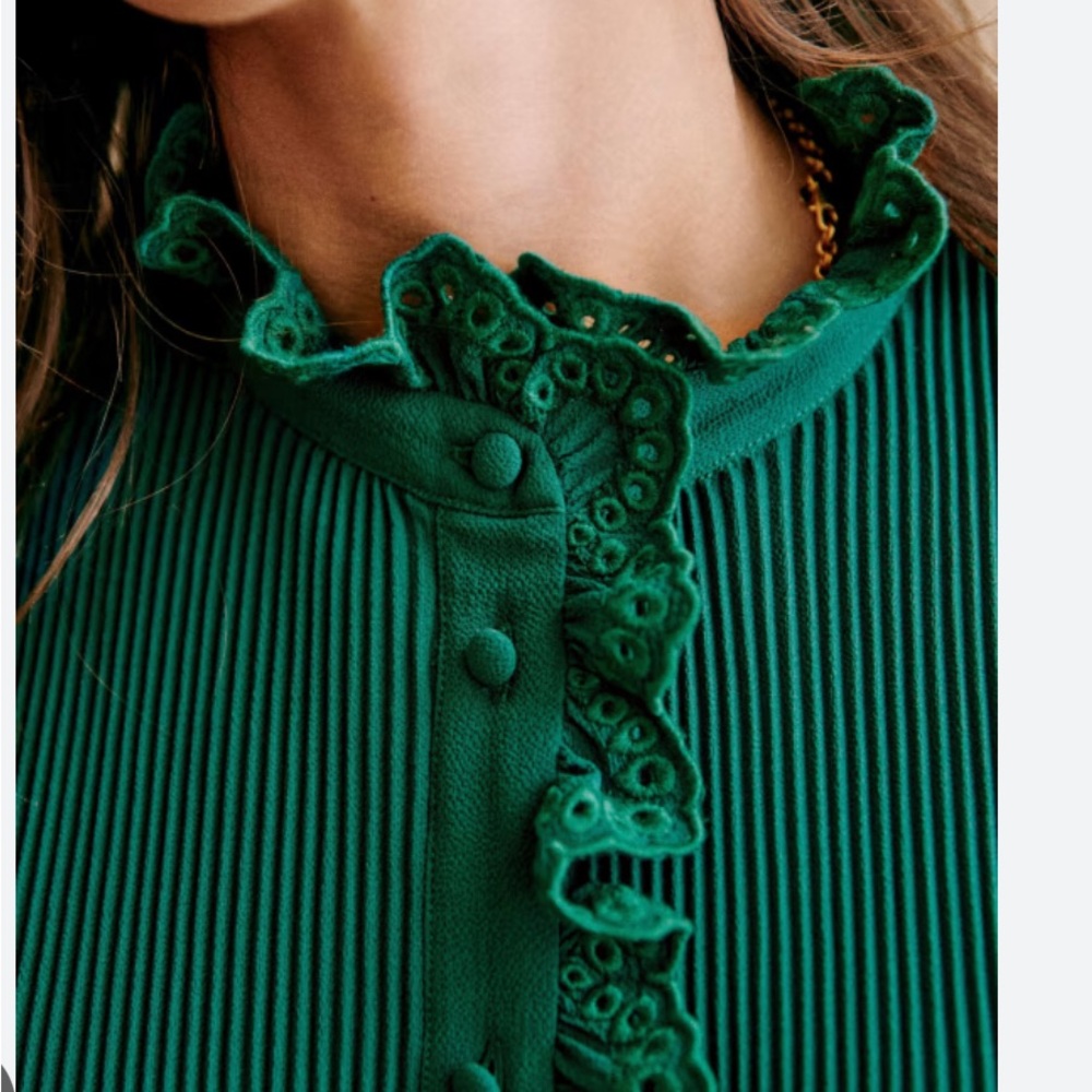Sezane Camelia Dress winter green size 38 worn once for Xmas photos